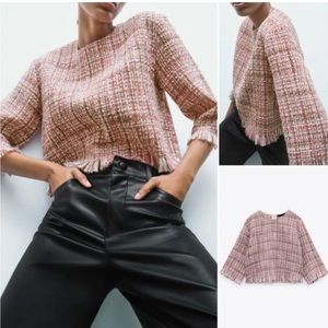 Zara frayed tweed top size L